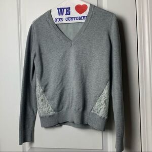 Banana Republic Small Grey V Neck Sweater with White Lace